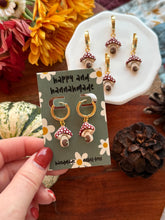 Load image into Gallery viewer, Mushroom Fairy House Huggie Hoops