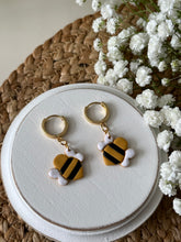 Load image into Gallery viewer, Bumble Bee Huggie Hoops