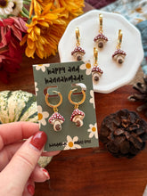 Load image into Gallery viewer, Mushroom Fairy House Huggie Hoops
