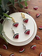 Load image into Gallery viewer, Watermelon Huggie Hoops
