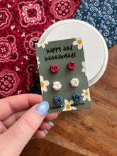 Load image into Gallery viewer, Red White and Blue Rose Studs
