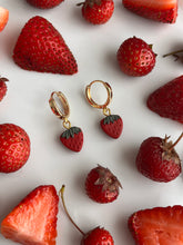 Load image into Gallery viewer, Strawberry Huggie Hoops
