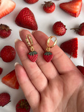 Load image into Gallery viewer, Strawberry Huggie Hoops
