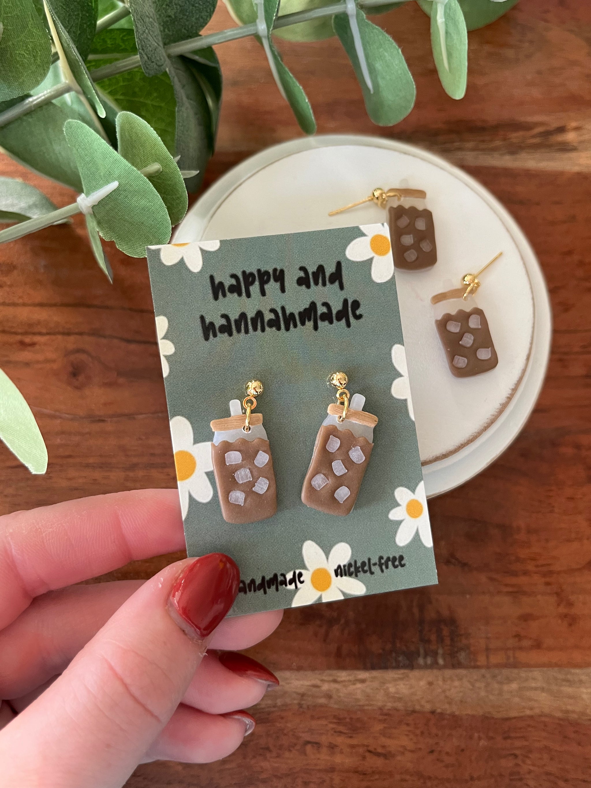 Iced Coffee Dangles / Handmade Polymer Clay Iced Coffee Dangle