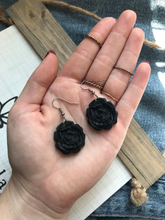 Load image into Gallery viewer, Black Rose Handmade Polymer Clay Dangles
